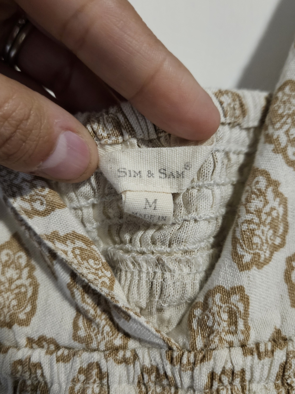 Sim & Sam Bohemian Tan Babydoll Linen Blend Maxi Dress in Oat Print Size Medium - Picture 2 of 6